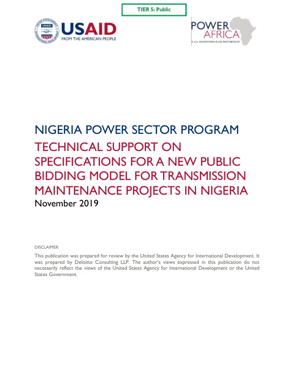 Technical Support on Specifications for a New Public Bidding Model for Transmission Maintenance Projects in Nigeria
