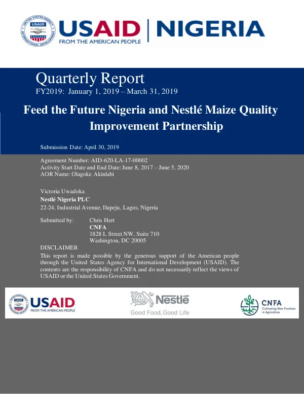 Quarterly Report FY2019: January 1, 2019 – March 31, 2019