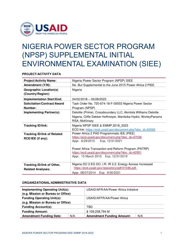 Nigeria Power Sector Program SIEE-EMMP 2018-2023