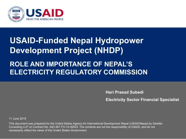 USAID-Funded Nepal Hydropower Development Project (NHDP) - Role and Importance of Nepal’s Electricity Regulatory Commission