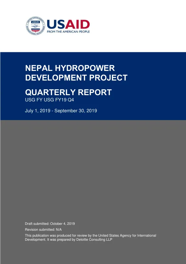 Nepal Hydropower Development Project Quarterly Report USG FY19 Q4