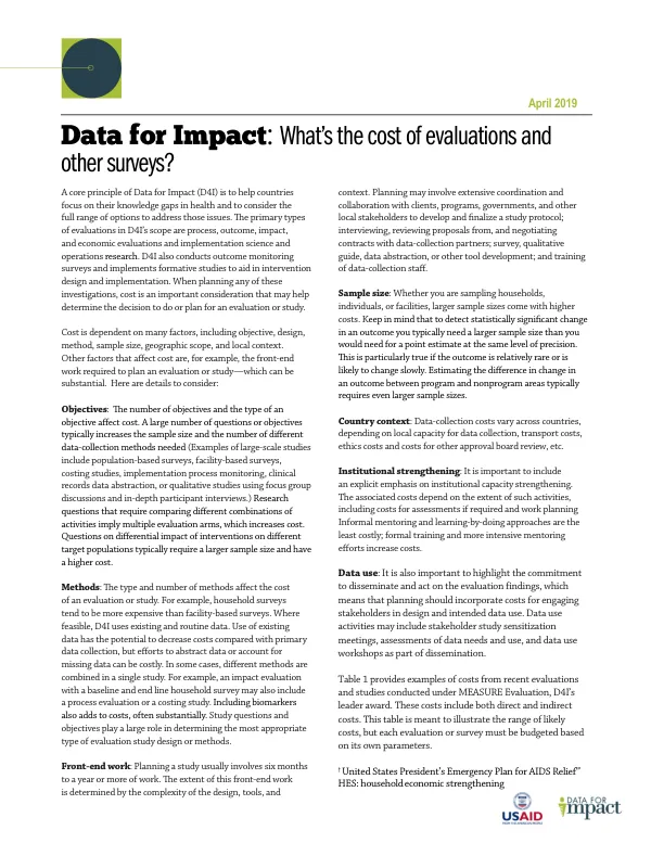 Data for Impact: What’s the cost of evaluations and other surveys?