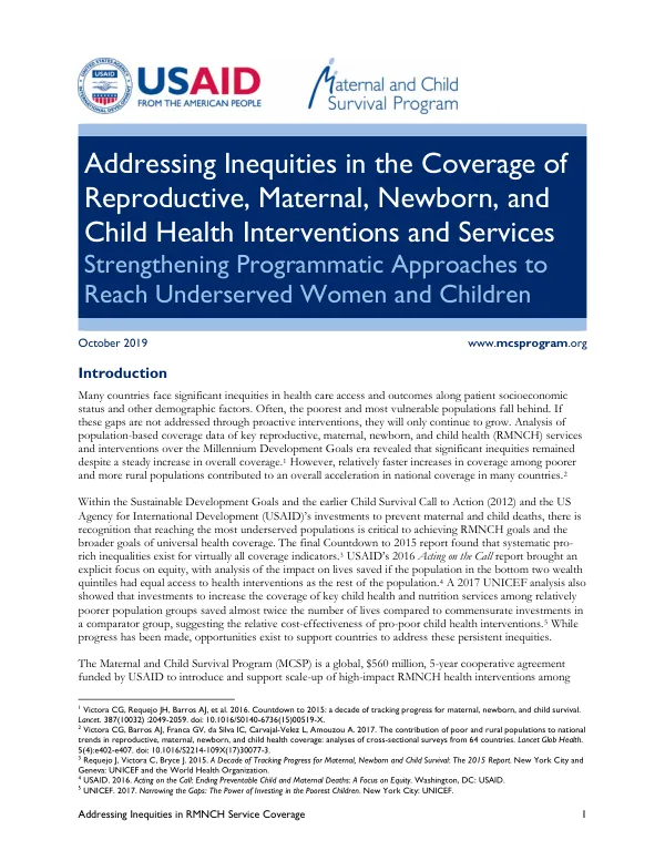 Addressing Inequities in RMNCH Service Coverage