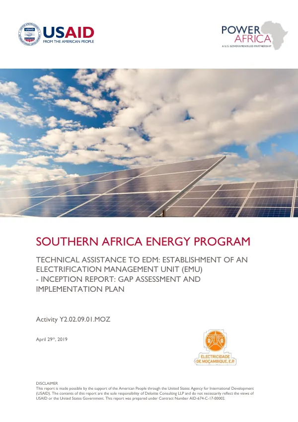 Inception Report: Gap Assessment and Implementation Plan for the Establishment of an Electrification Management Unit (EMU) for EDM