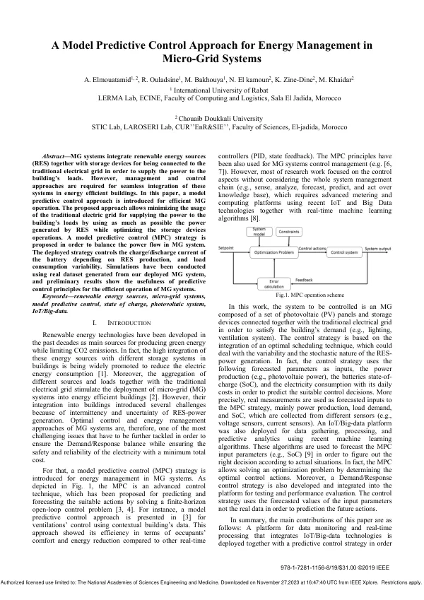A Model Predictive Control Approach for Energy Management in Micro-Grid Systems