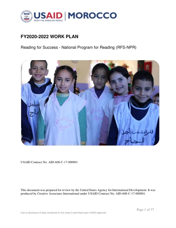 FY2020-2022 WORK PLAN for Reading for Success - National Program for Reading (RFS-NPR)