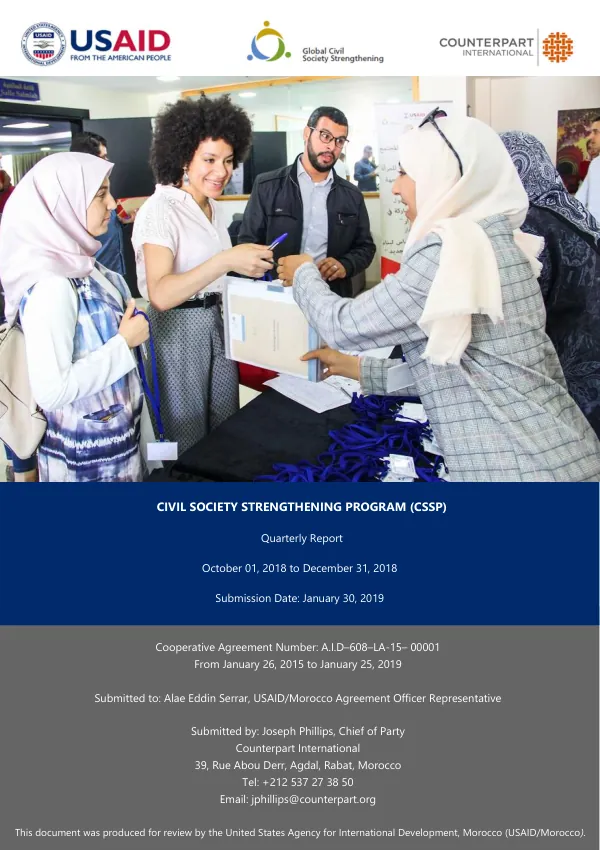 Civil Society Strengthening Program (CSSP) Quarterly Performance Report – FY19 – Q1