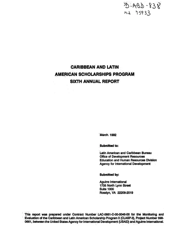 Caribbean and Latin American scholarships [scholarship] program [CLASP] : sixth annual report