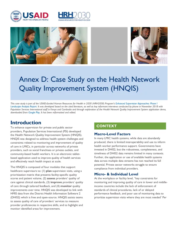 Final Report: Case Study on the Health Network Quality Improvement System (HNQIS)