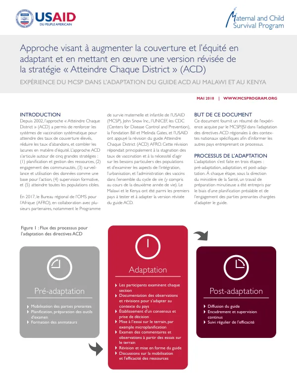 Approche visant à augmenter la couverture et l’équité en adaptant et en mettant en oeuvre une version révisée de la stratégie « Atteindre Chaque District » (ACD)