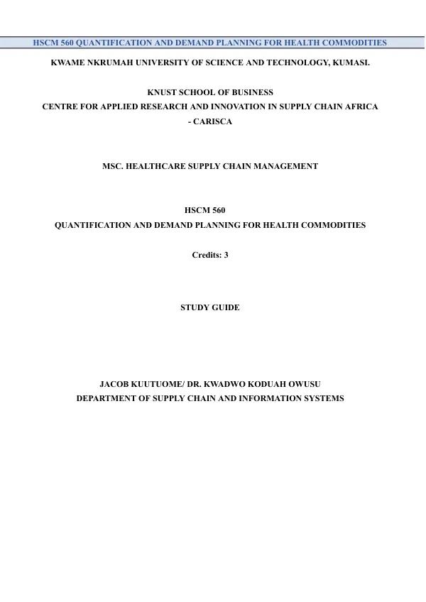 Quantification and Demand Planning for Health Commodities