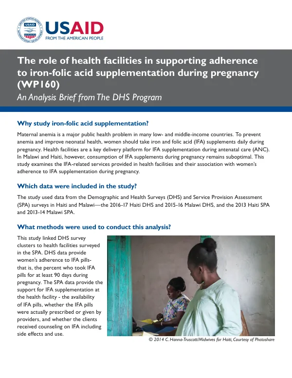 The role of health facilities in supporting adherence to iron-folic acid supplementation during pregnancy (WP160)