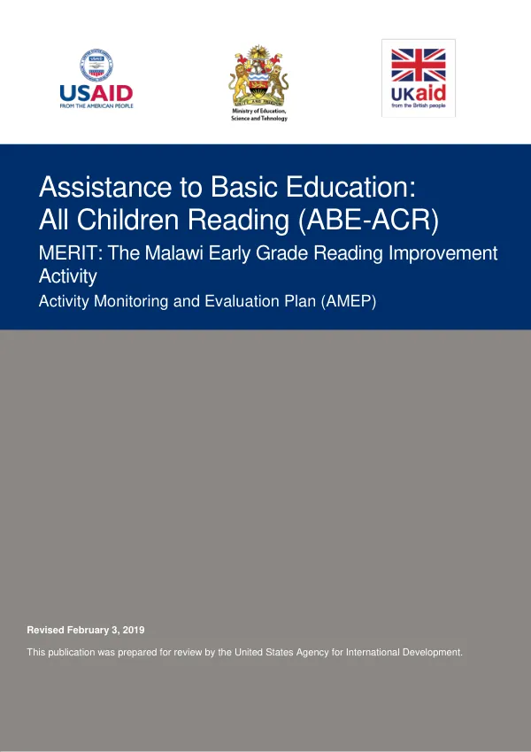 Activity Monitoring and Evaluation Plan (AMEP) for MERIT: The Malawi Early Grade Reading Improvement Activity