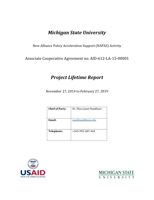 Project Lifetime Report: NAPAS-Malawi FY15 to FY19