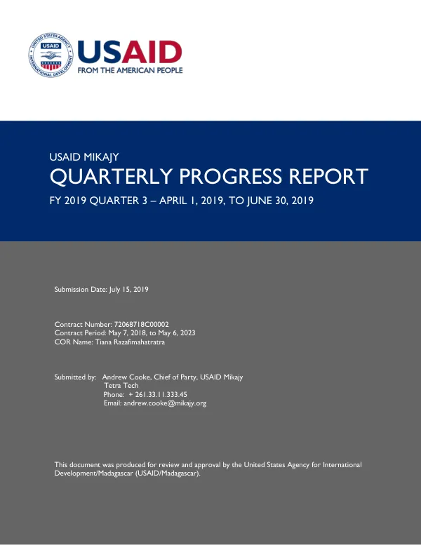 USAID Mikajy FY19 Q3 Progress Report