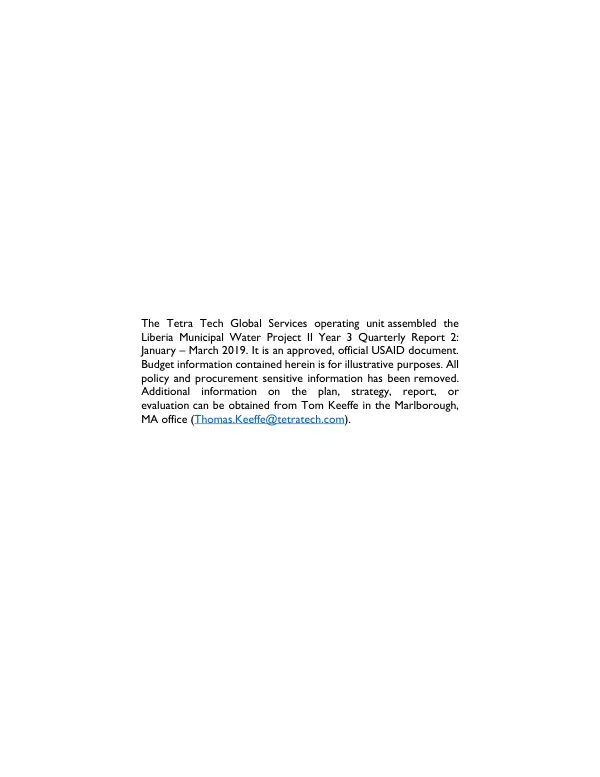 Liberia Municipal Water Project II - Year 3 Quarterly Report 2: January - March 2019