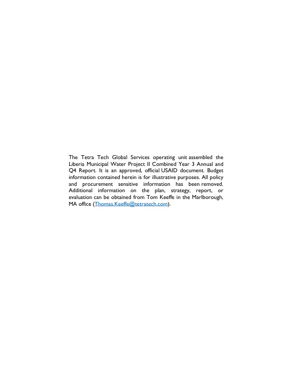 Liberia Municipal Water Project II - Combined Year 3 Annual and Q4 Report