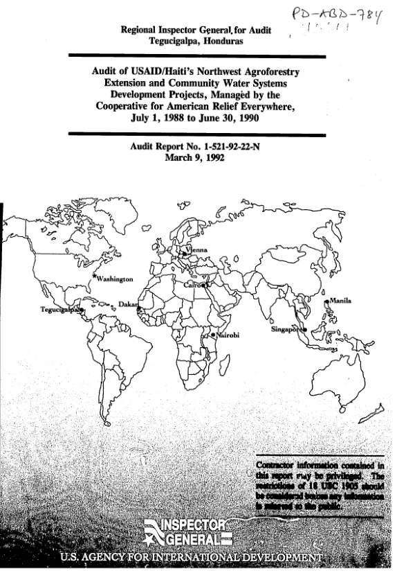 Audit of USAID/Haiti"s northwest agroforestry extension and community water systems development projects, managed by the Cooperative for American Relief Everywhere, July 1, 1988 to June 30, 1990