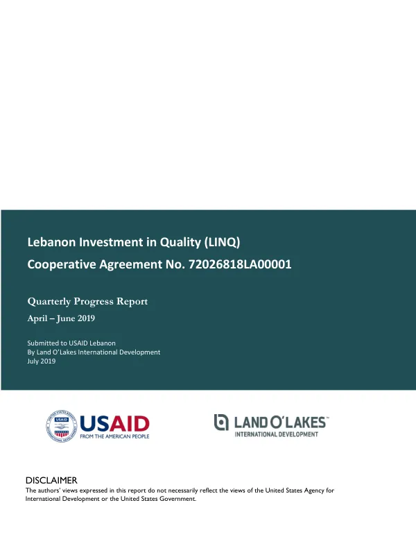 Lebanon Investment in Quality (LINQ) Quarterly Progress Report – Y1Q3, April-June 2019