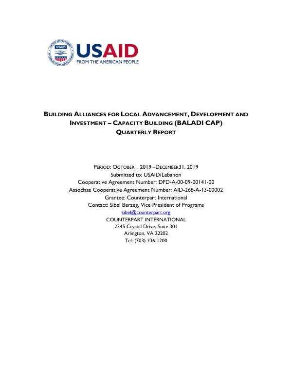 Quarterly Report: Building Alliances for Local Advancement, Development and Investment – Capacity Building (BALADI CAP)