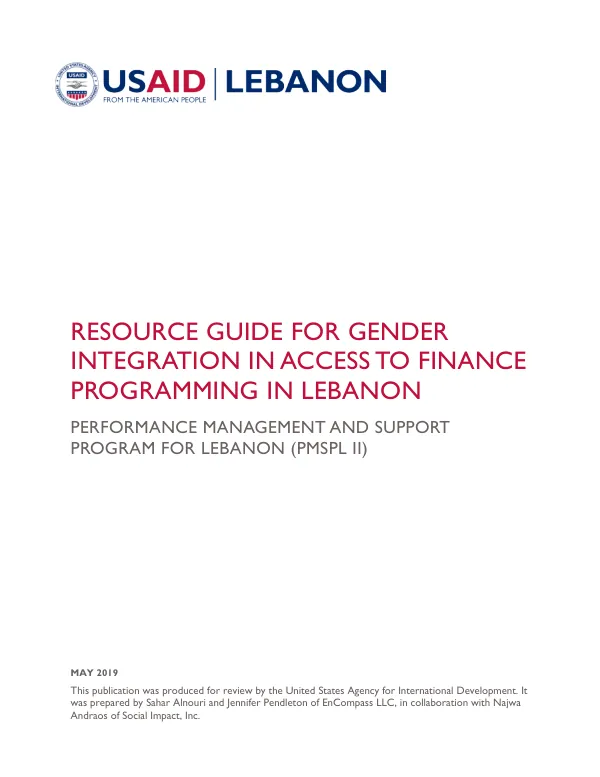 Resource Guide for Gender Integration in Access to Finance Programming in Lebanon