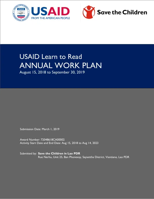 Annual Work Plan FY 2019: USAID Learn to Read Year 1