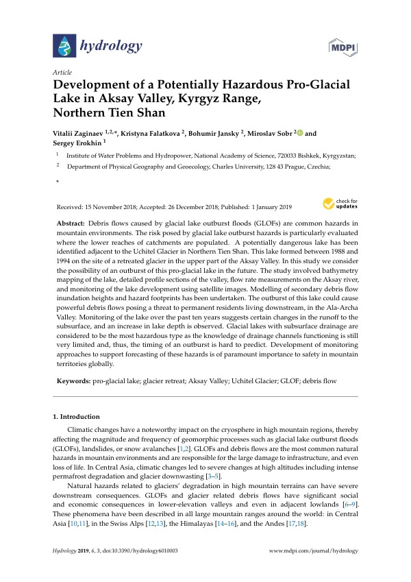Development of a Potentially Hazardous Pro-Glacial Lake in Aksay Valley, Kyrgyz Range, Northern Tien Shan