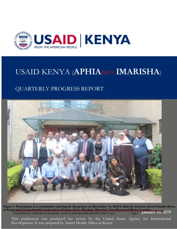 USAID/KENYA APHIAPLUS IMARISHA (OCT - DEC 2018) PROGRESS REPORT FOR FY 2019
