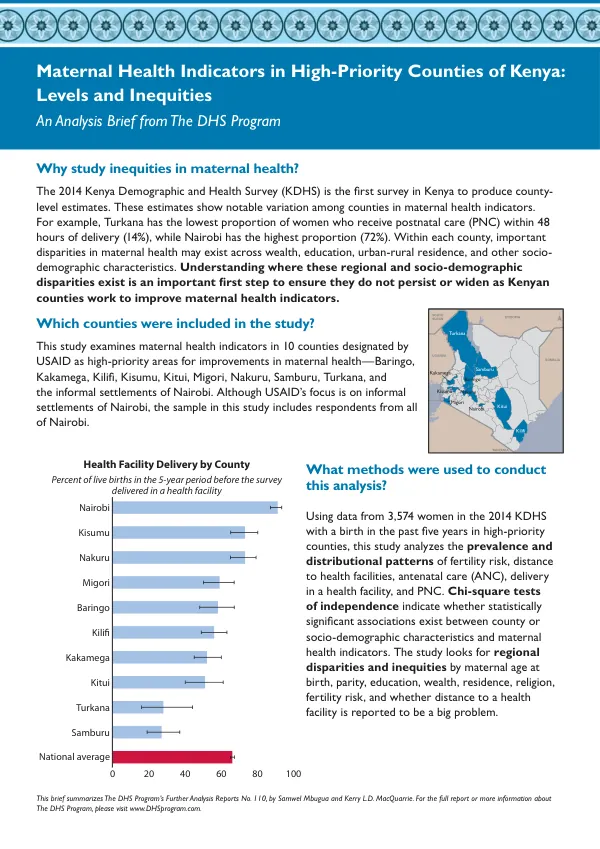 Maternal Health Indicators in High-Priority Counties of Kenya: Levels and Inequities