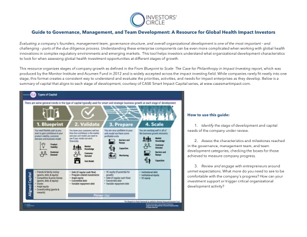 Guide to Governance, Management, and Team Development: A Resource for Global Health Impact Investors