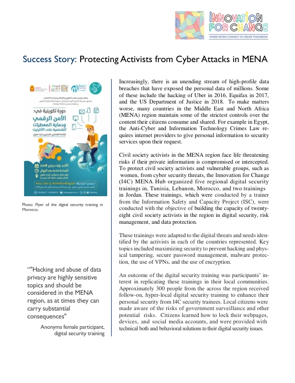 Protecting Activists from Cyber Attacks in MENA