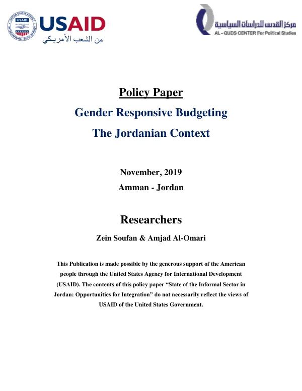 Policy Paper Gender Responsive Budgeting The Jordanian Context