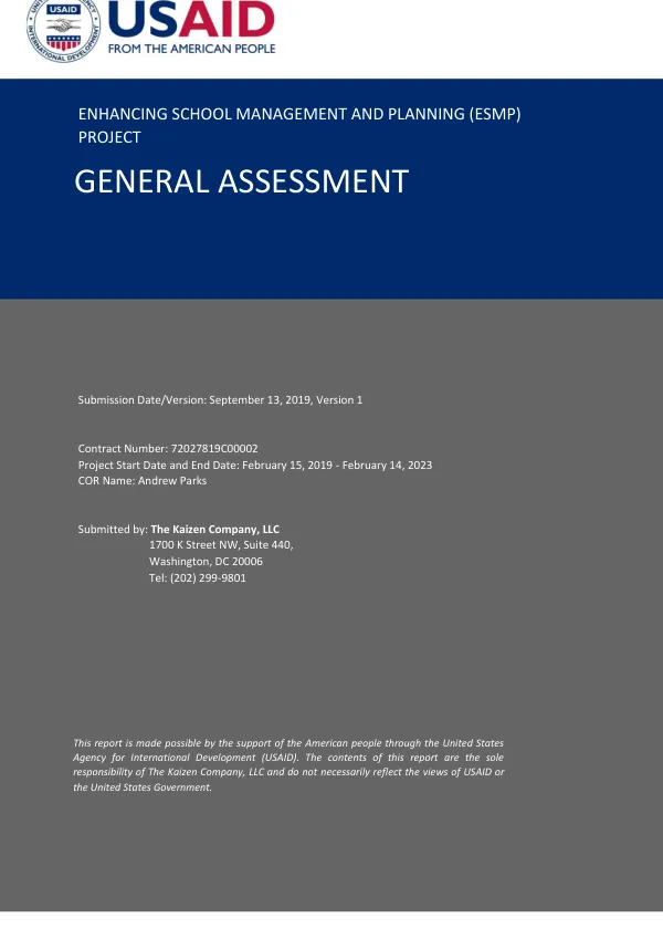 ESMP General Assessment Report: Enhancing School Management and Planning Project in Jordan