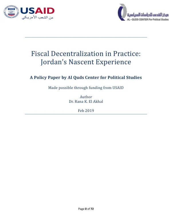 Fiscal Decentralization in Practice: Jordan’s Nascent Experience