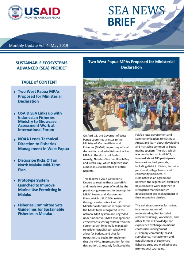 Monthly Update Vol. 4, May 2019: SUSTAINABLE ECOSYSTEMS ADVANCED (SEA) PROJECT