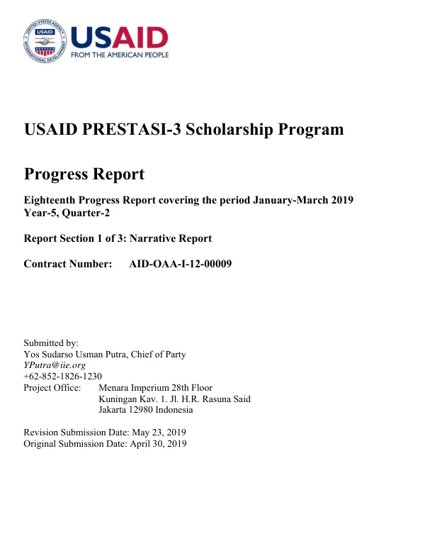 USAID PRESTASI-3 Scholarship Program Progress Report