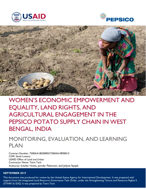 Women’s Economic Empowerment and Equality, Land Rights, and Agricultural Engagement in the PepsiCo Potato Supply Chain in West Bengal, India: Monitoring, Evaluation, and Learning Plan