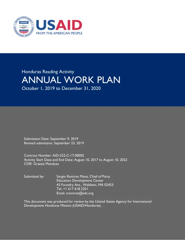 Honduras Reading Activity | Work Plan Year 3