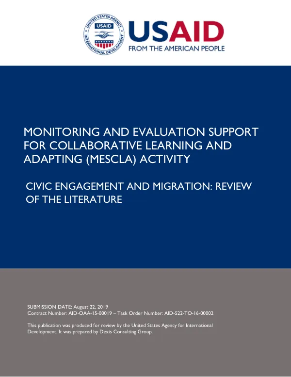 Monitoring and Evaluation Support for Collaborative Learning (MESCLA) Activity - Civic Engagement and Migration: Review of the Literature