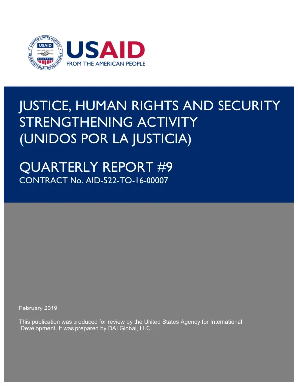 Justice, Human Rights and Security Strengthening Activity (JHRSS) Quarterly Report #9, October 1 to December 31, 2018