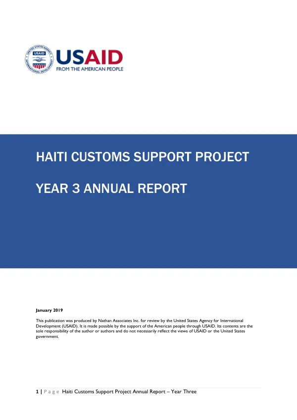 Haiti Customs Support Project Annual Report – Year Three