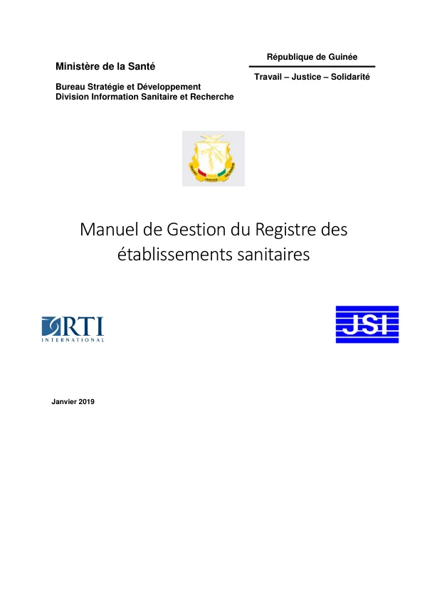 Manuel de Gestion du Registre des établissements sanitaires