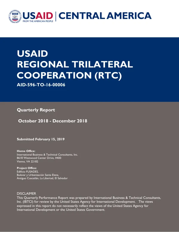 Quarterly Performance Report: Regional Trilateral Cooperation – Quarter 1 Performance Report, FY 2019