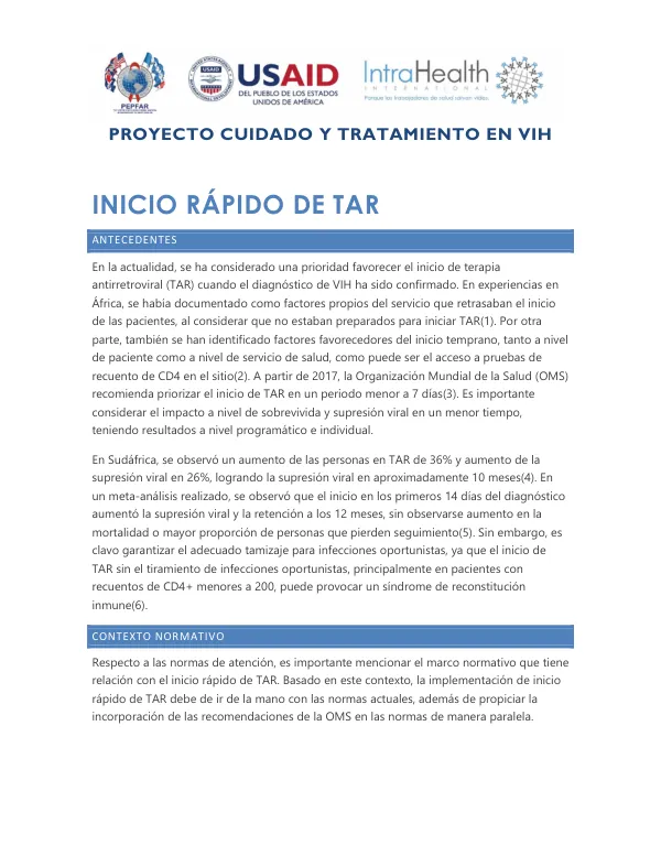 Proyecto Cuidado y Tratamiento en VIH: Inicio Rápido de Terapia Antirretroviral