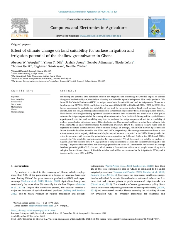 Effect of climate change on land suitability for surface irrigation and irrigation potential of the shallow groundwater in Ghana