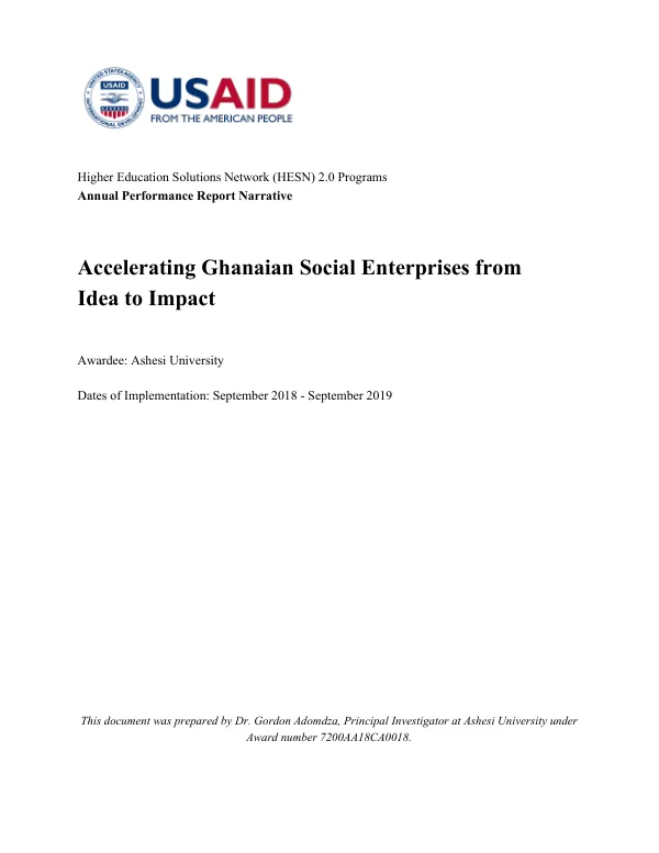 Annual Performance Report Narrative: Accelerating Ghanaian Social Enterprises from Idea to Impact