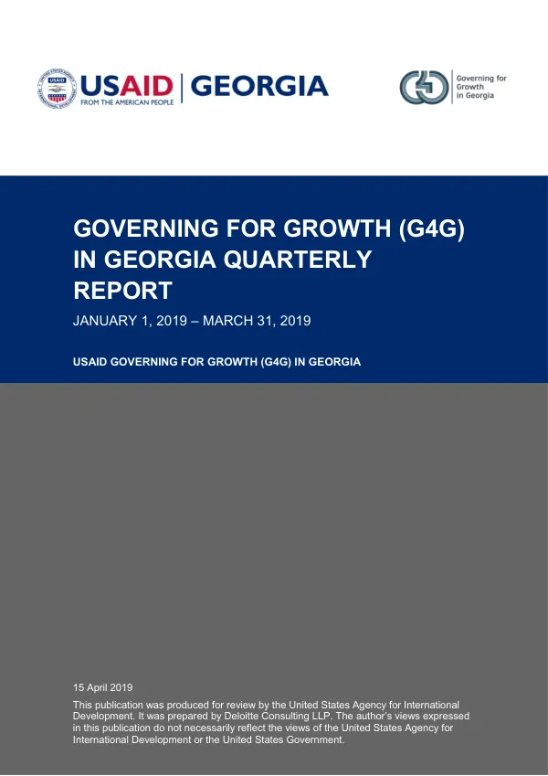 USAID | GOVERNING FOR GROWTH (G4G) IN GEORGIA QUARTERLY REPORT