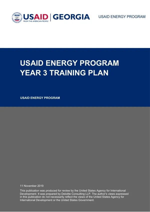 USAID ENERGY PROGRAM YEAR 3 TRAINING PLAN