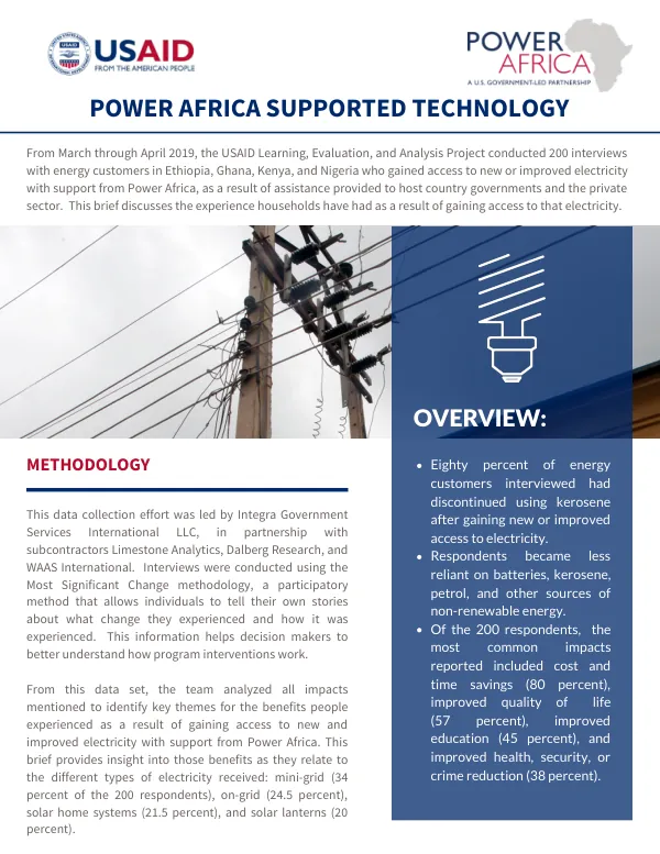 Power Africa Technology V3: Eliminating the Use of Non-Renewables and Increasing Business Activity and Income