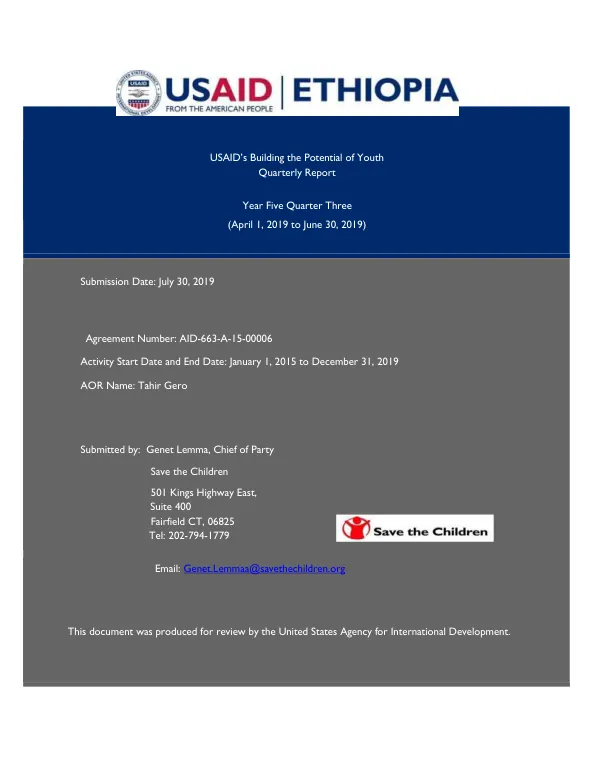 USAID’s Building the Potential of Youth Quarterly Report Year Five Quarter Three